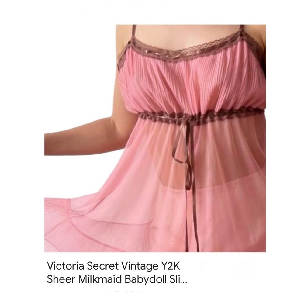 Vintage Victoria's Secret Babydoll Chemise L Pink Excellent Y2K Fairycore Sheer
